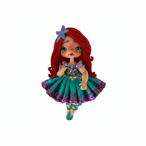 Handmade Flexible Cold Porcelain Red Hair Princess Doll – 10 cm Kawaii Flatback Craft Centerpiece