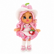 Handmade flex porcelain doll with pink skirt, strawberry details and white apron