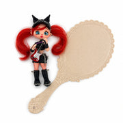 Handmade flex porcelain gothic doll – red hair, guitar, black outfit – DIY vanity shadow box decor