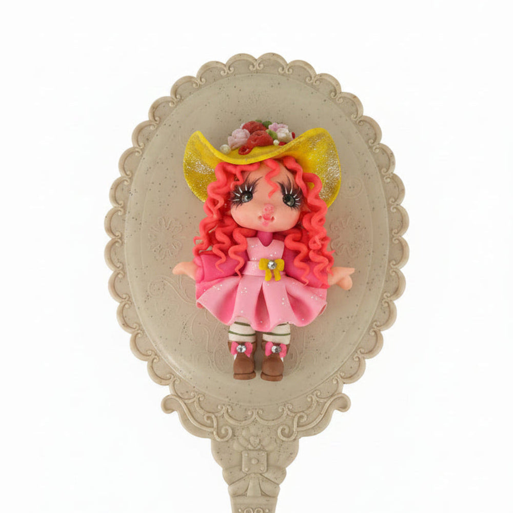 Handmade flexible cold porcelain pink cowboy girl doll planar