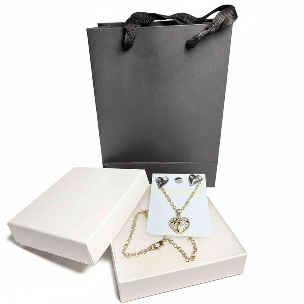 Handmade heart crystal necklace and earring set in premium white jewelry gift box - Majestic Boutique Miami
