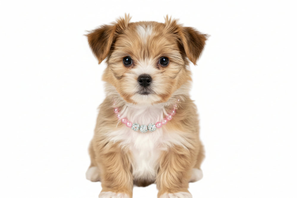Handmade pink pearl necklace collar for dogs with elegant faux pearls, 12.5 inches.