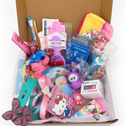 Hello Kitty back to school gift box with ID holder, stationery, hair accessories, lip gloss and cute keychains