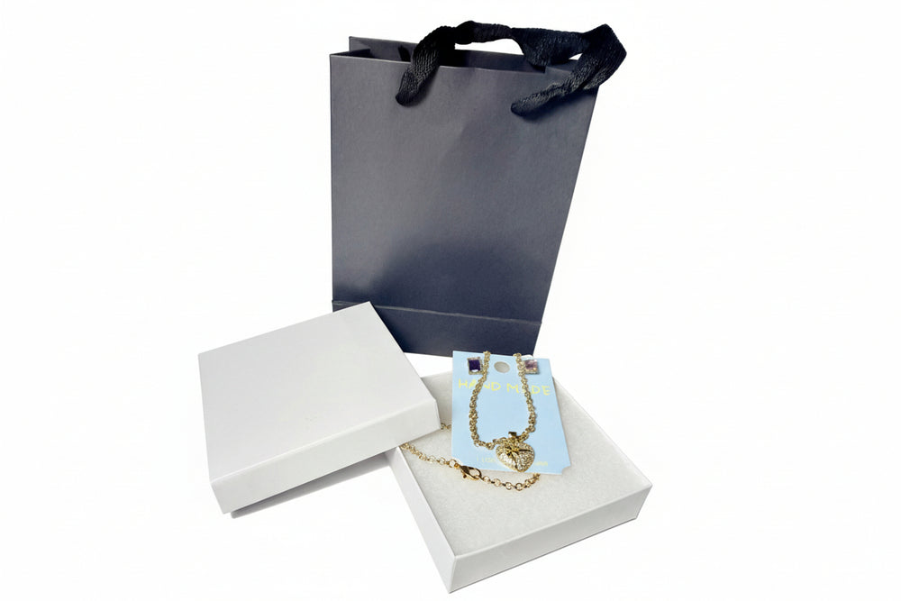 Gold-Tone Crystal Heart Necklace and Earring Gift Set in Premium Packaging - Majestic Boutique