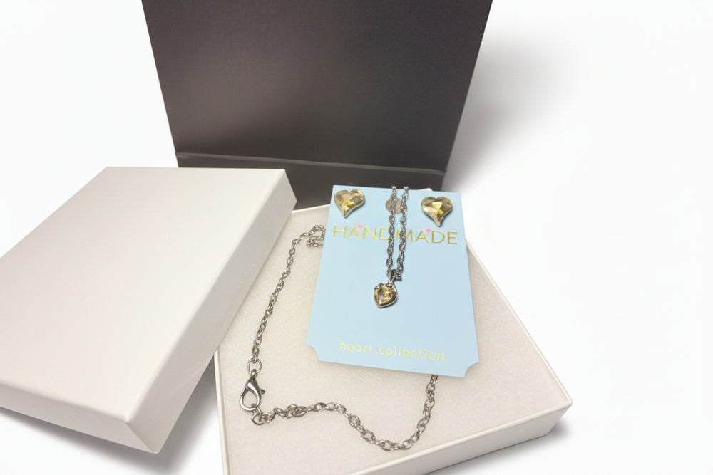 Heart Crystal Necklace and Earring Gift Set in Luxury Box - Majestic Boutique