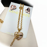 heart pendant chain and crystal earrings set
