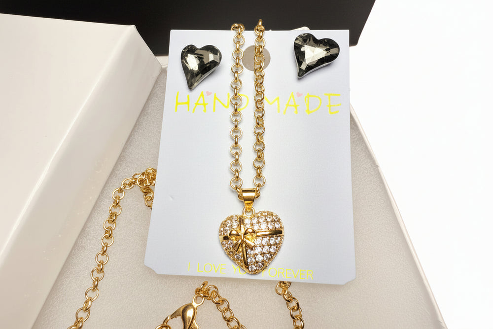 Heart Crystal Earring & Necklace Set-Romantic Gift with Premium Box
