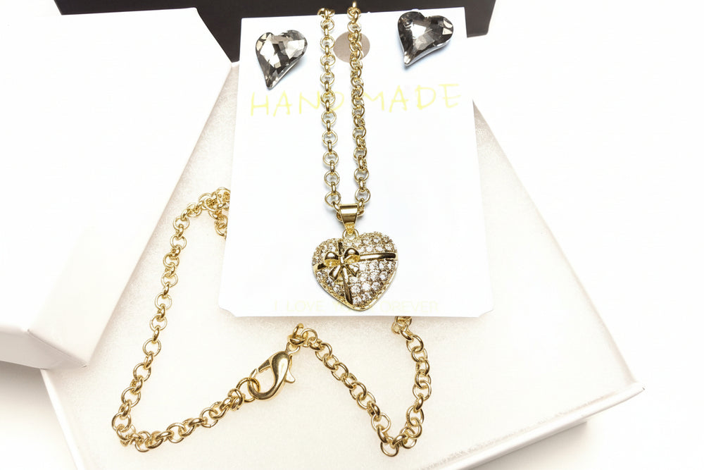 Heart Crystal Earring & Necklace Set-Romantic Gift with Premium Box