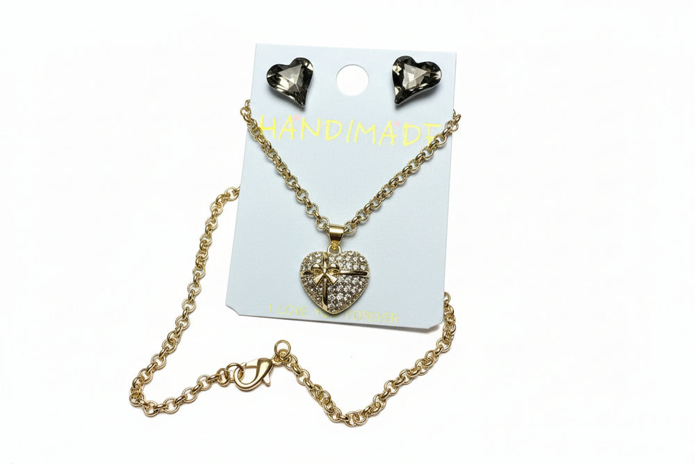 Heart Crystal Earring & Necklace Set-Romantic Gift with Premium Box