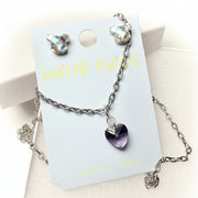 Silver-tone crystal necklace and earring jewelry set in a white gift box with a luxury gray gift bag