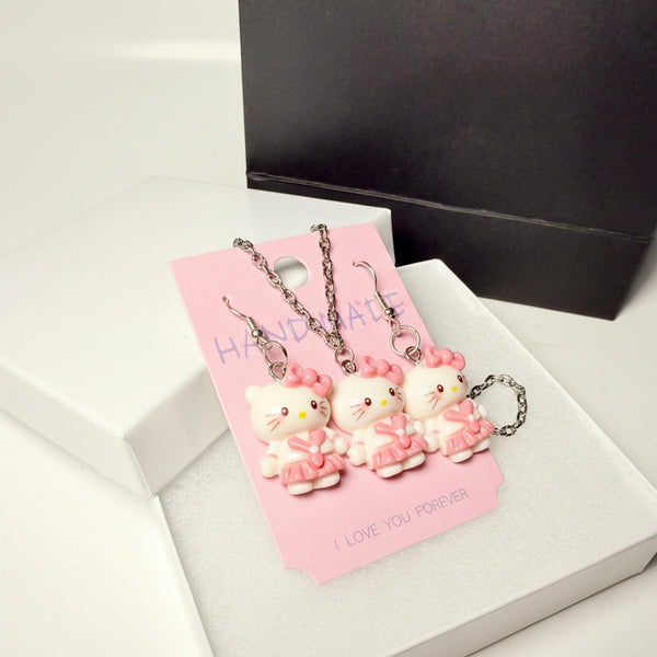 Hello Kitty Necklace & Earrings Set – Pink Kawaii Jewelry Gift | Boutique