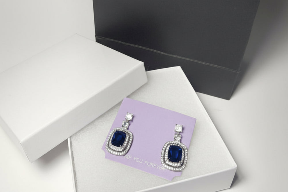 Sparkling Blue Stone Drop Earrings - Elegant Wedding & Party Jewelry