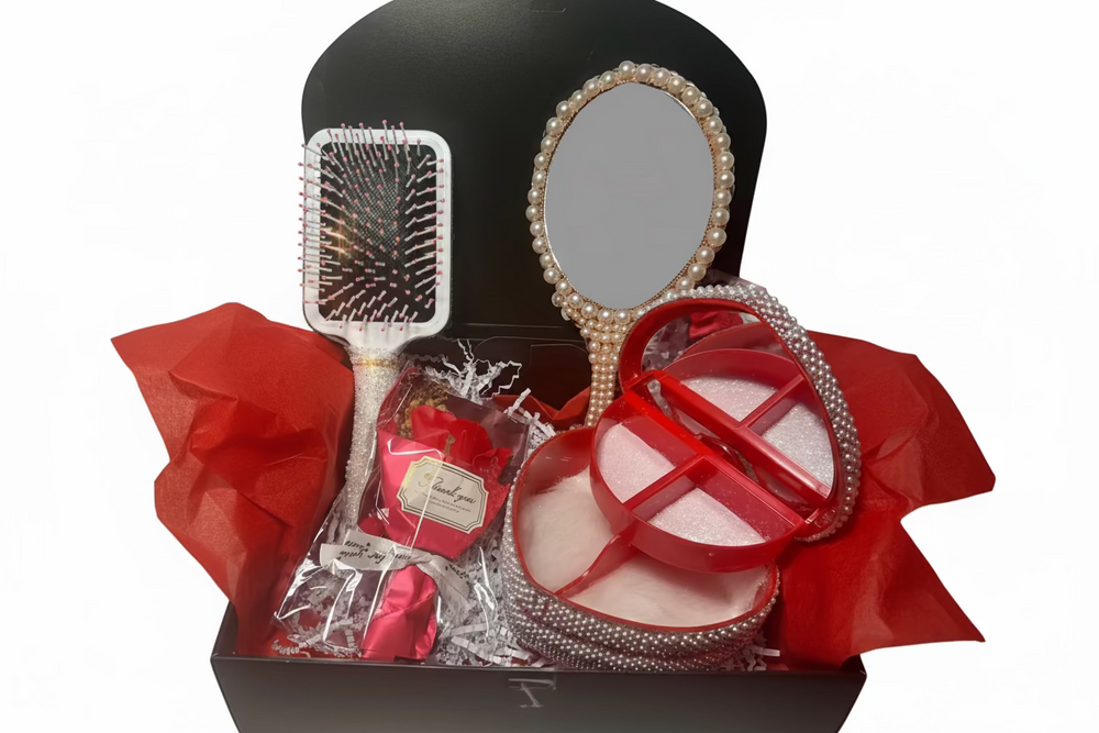 Decoden Decorated Mirror & Hair Brush Set - Kawaii Vanity Jewelry Box Gift