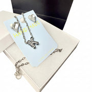 Handmade Silver-Tone Initial Letter K Necklace and Heart Crystal Earrings Set on Display Card with Premium Gift Box - Shipping from Miami, FL