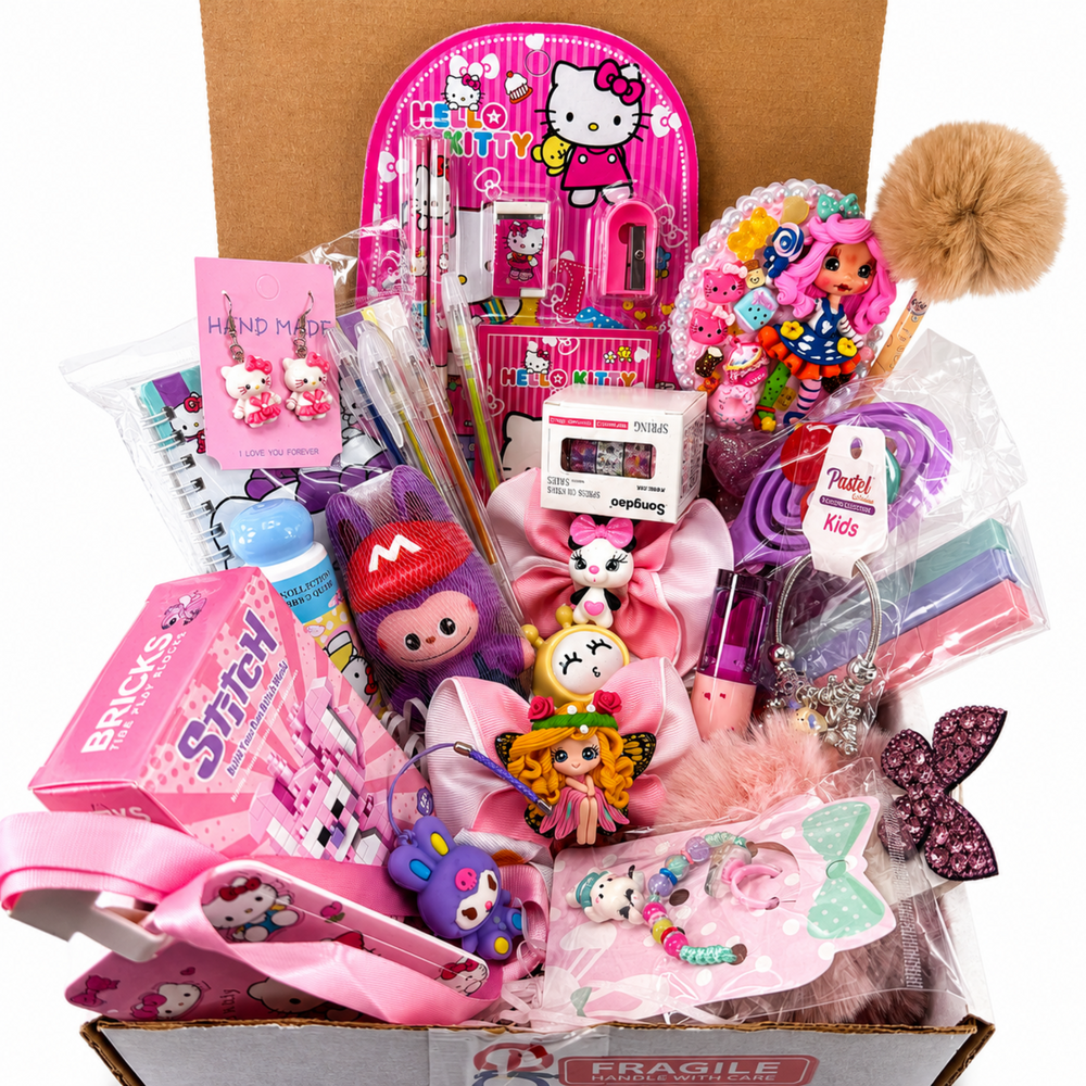 Kawaii back to school gift for daughter or niece with school supplies, cute stationery, handmade accessories and strawberry gifts