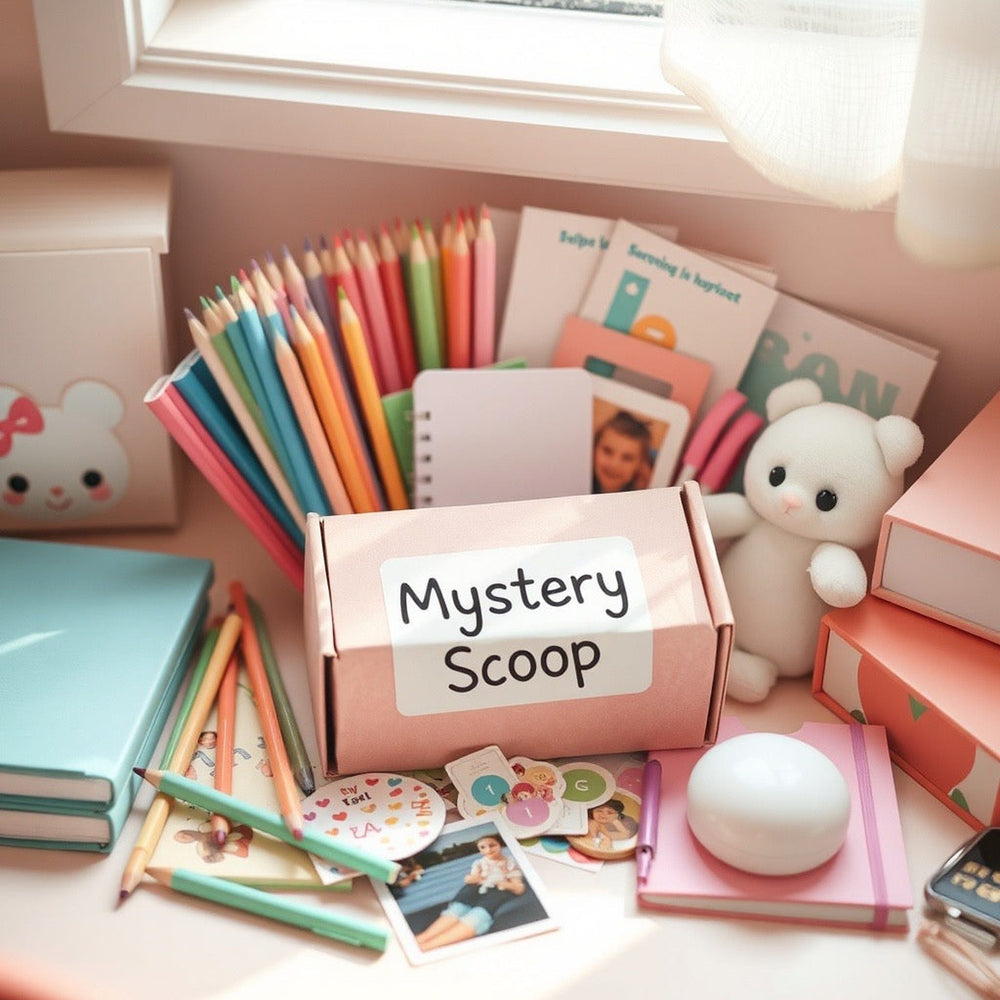 Kawaii mystery box with 2 scoops of cute stationery and collectibles