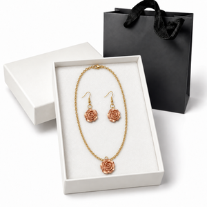 Champagne Rose Pendant Necklace & Matching Rose Earrings Set | Christmas Jewelry Gift for Her