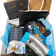 Luxury men's gift basket with premium accessories including flask