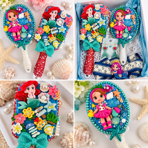 Mermaid Gift Basket for Girls | Decorated Hair Brush & Mirror | Christmas & Xmas Gift for Girls