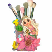Mermaid-themed makeup brush holder with decorative ocean charms - handmade kawaii decoden gift