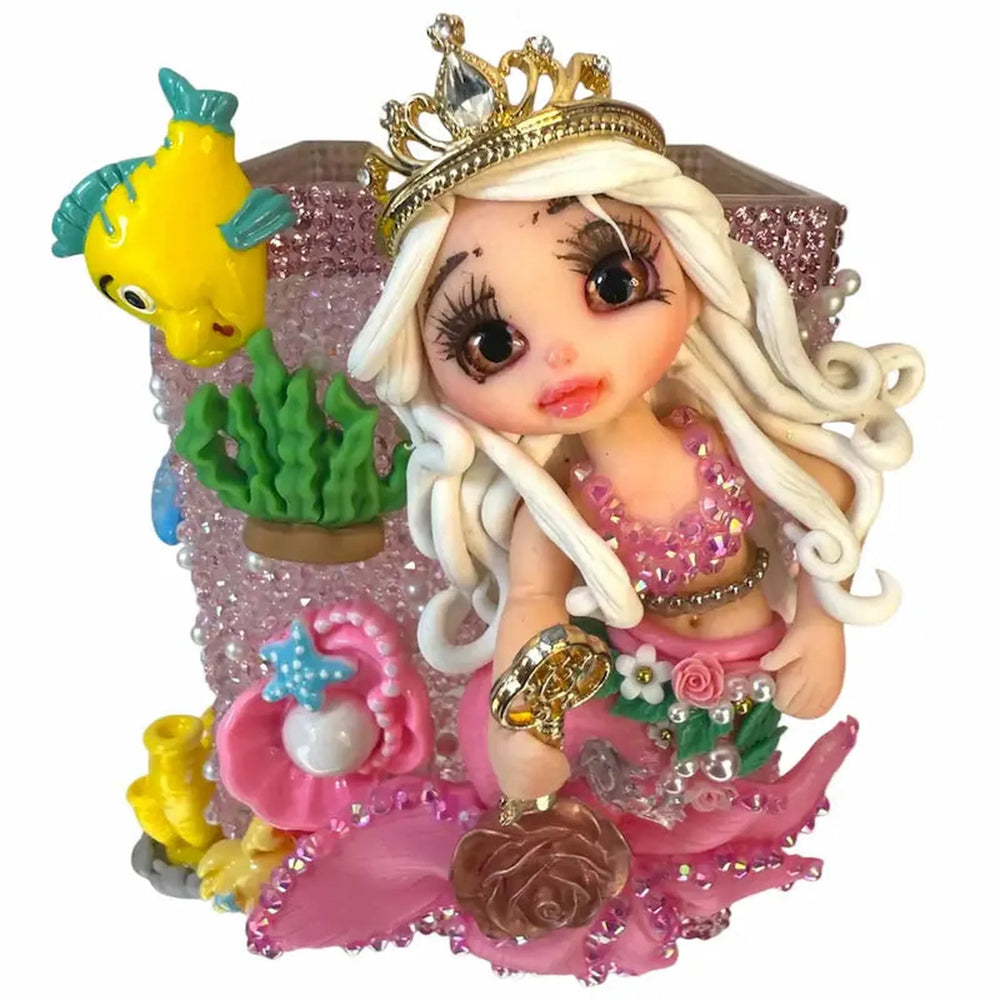 Mermaid decorated decoden gift set with hair brush, makeup holder and kawaii ocean accessories - handmade gift