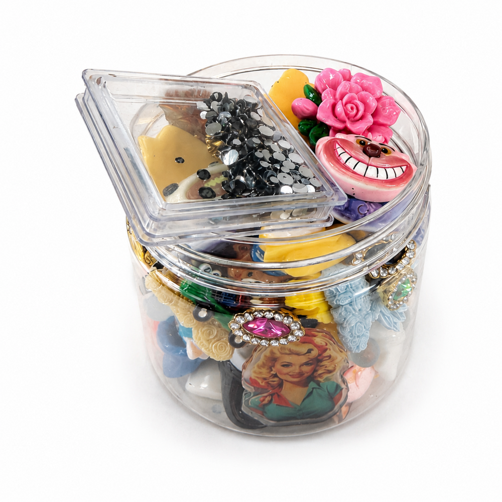 Mixed DIY charm collection with retro glam flatback, purple flower and decorative figures