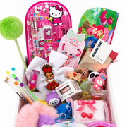 Multicolor Back to School gift set with strawberry accessories, stationery, plush keychain and hair bow
