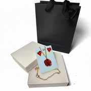 Gold-Tone Red Rose Pendant Necklace and Red Heart Crystal Earrings Jewelry Set with Premium Gift Box and Luxury Bag - Shipping from Miami, FL
