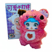 Nommi Mimi vinyl plush pendant pink bear with blue hair and color changing eyes, 6 inch collectible
