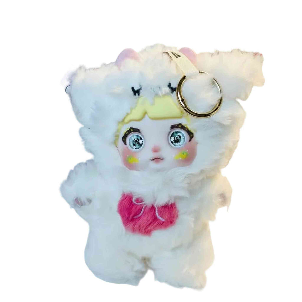 Nommi Nene kawaii white bear vinyl plush with color changing eyes and pink heart
