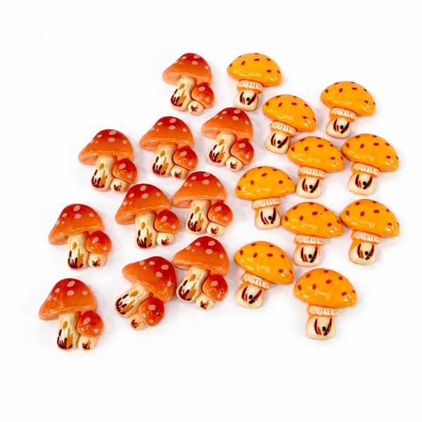 Orange and yellow mushroom flatback charms for DIY crafts and handmade projects
