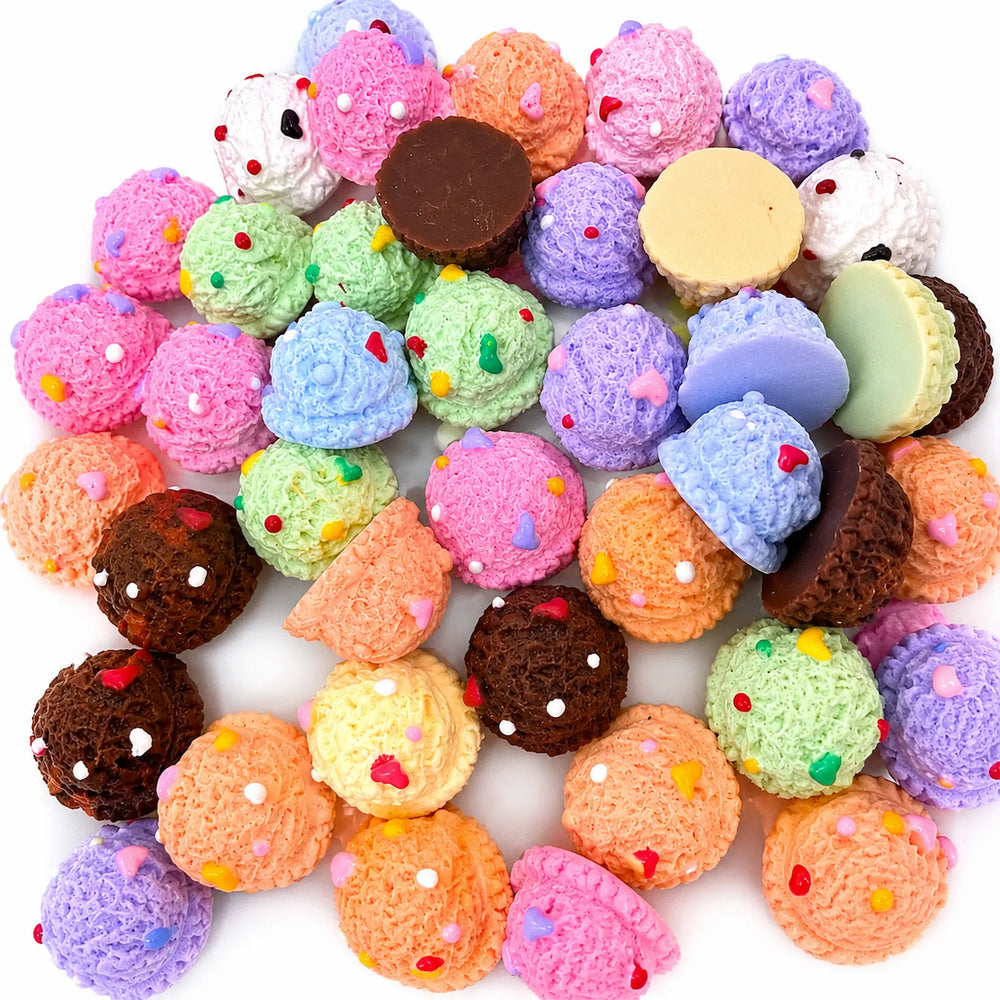Pastel dessert flatback charms for DIY jewelry, tiny house crafts, and miniature projects.