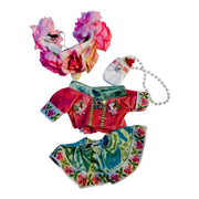 Pastel floral dress with a coordinated  floral head band, white pouch for 17 cm dolls, asian style oulfit