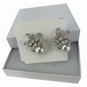 Pearl-style floral earrings with crystal accents — unique jewelry gift for her, packaged in jewelry box