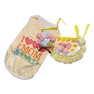 I Love Mom & Dad Dog Outfit | Yellow Tutu, Shirt & Sunglasses
