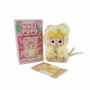 Pineapple Flurry HACIPUPU plush pendant with soft yellow faux fur and vinyl face