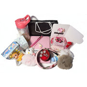Pink Kawaii gift set for her: includes  strawberry lip gloss, fluffy scrunchies, and a decorated mirror. Perfect birthday gift box for daughter or best friend