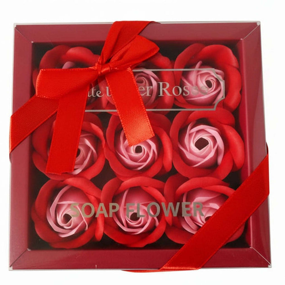 Pink Red Rose Petal Soap Gift Box - Luxury Floral Bath Set 