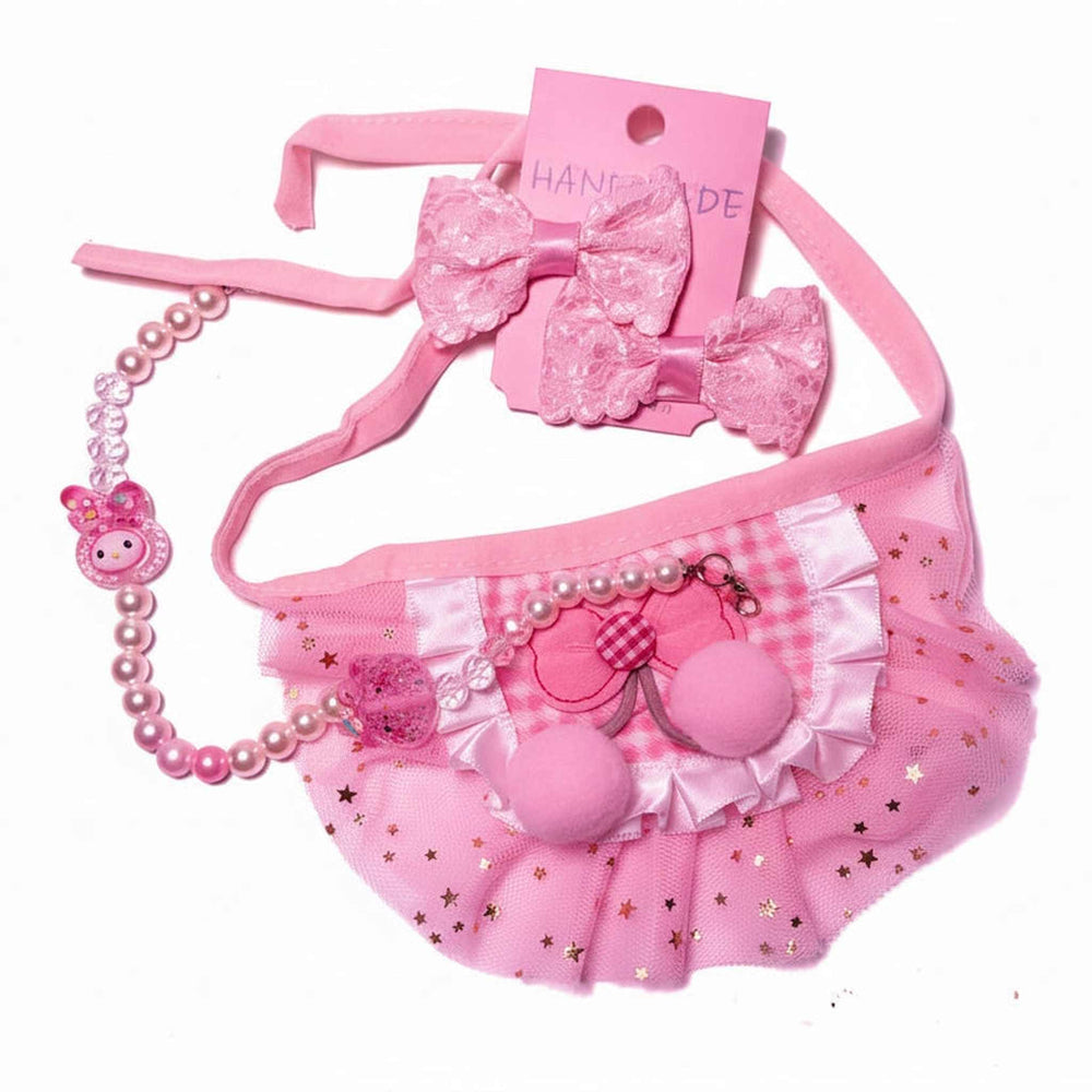 Pink dog princess set medium with bunny charm collar, pink tutu skirt and matching bows
