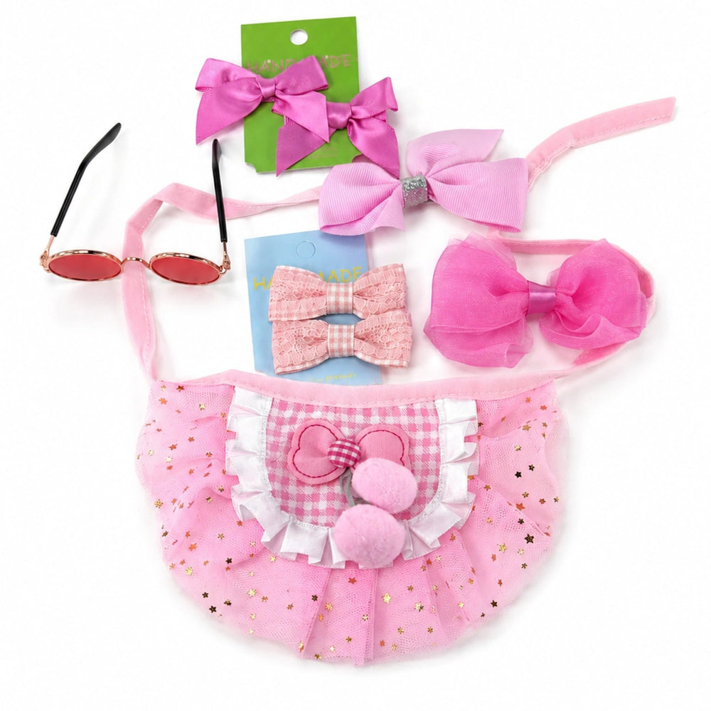 Pink dog tutu set XS with bows and sunglasses – cute princess dog outfit for birthdays & photoshoots
