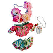 Pink floral dress with a matching floral headband and a miniature pearl purse accessory for 17cm collectible dolls
