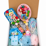 Pink mermaid coquette gift set with ocean hair brush, mermaid mirror, clay bow and handmade bracelets