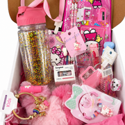 Pink school gift set with reusable tumbler, notebook, pencils, hand cream and lip gloss