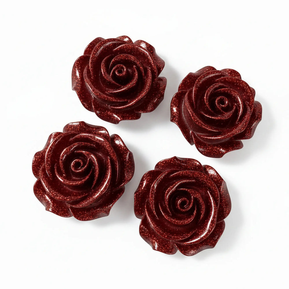 Red glitter roses 3cm flat lay for resin jewelry and decor projects