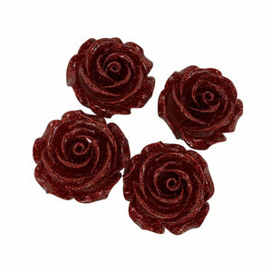 Red Glitter Roses Set of 4 - High Quality DIY Resin Craft Flowers