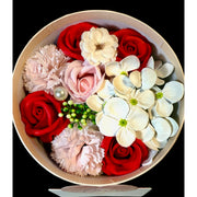 Red pink and white rose petal soaps in elegant flower gift box - ready to gift
