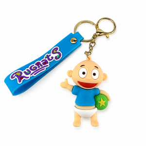 Retro Cartoon Baby 3D Keychain with Blue Wrist Strap – Rugrats-Style Figure