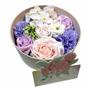 Round gift box with assorted rose and flower soaps in purple, white and lilac - Luxury floral spa gift