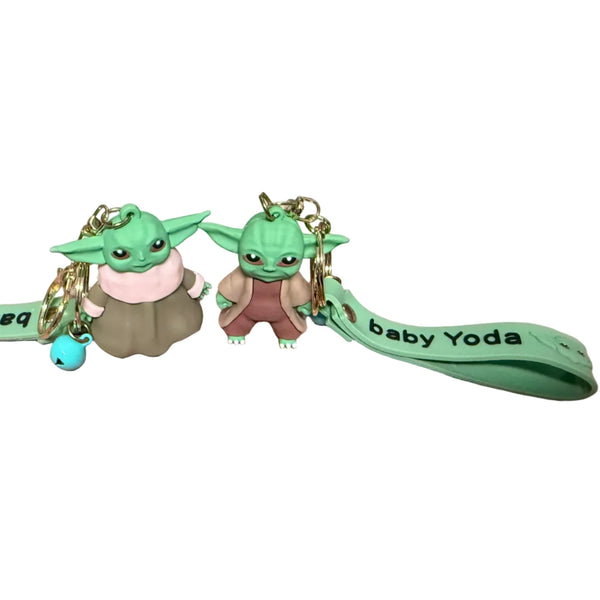 Set of 2 cute green alien baby rubber keychains with gold clip and band
