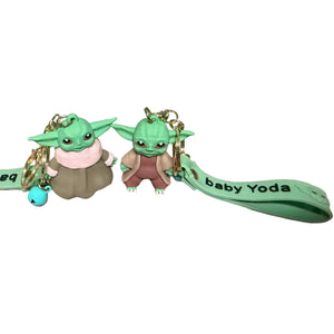 Cute Green Alien Baby 3D Rubber Keychain Set of 2